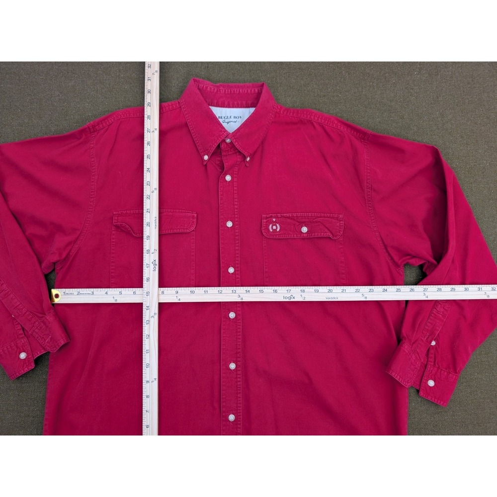 Vintage 90s Bugle Boy Heavy Red Extra Large XL Long Sleeve Button Up Crest Logo